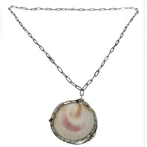 Shell Sea Shell Clear Rhinestones Stainless Steel Paperclip Chain Necklace